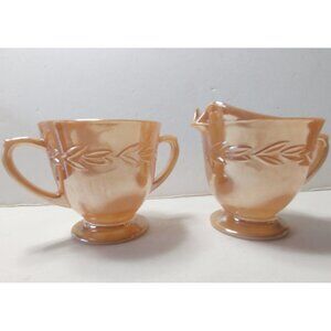 Vintage Fire King Peach Lustre Cream and Sugar Laurel Leaf